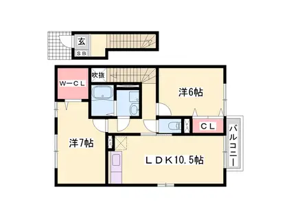 リバーサイド市川 B棟(2LDK/2階)の間取り写真