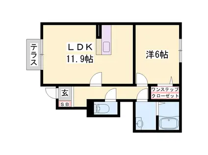 ディアコート北野(1LDK/1階)の間取り写真