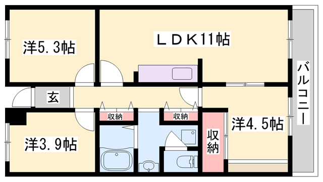 グランレナジア姫路(3LDK/2階)の間取り写真