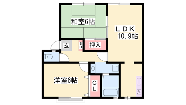 JAハイツ中西(2LDK/1階)の間取り写真