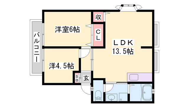 バンブーヒル(2LDK/2階)の間取り写真