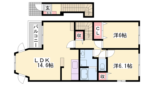ソレイユ・セタ Ⅱ(2LDK/2階)の間取り写真