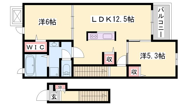 テイルウィンド(2LDK/2階)の間取り写真