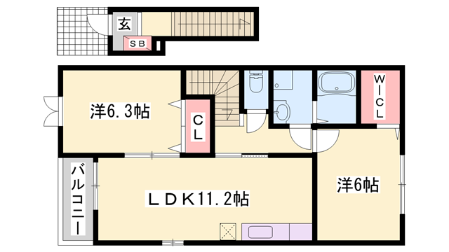 ムックINアサカ2(2LDK/2階)の間取り写真