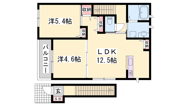 シャーメゾン曽根駅前(2LDK/2階)の間取り写真