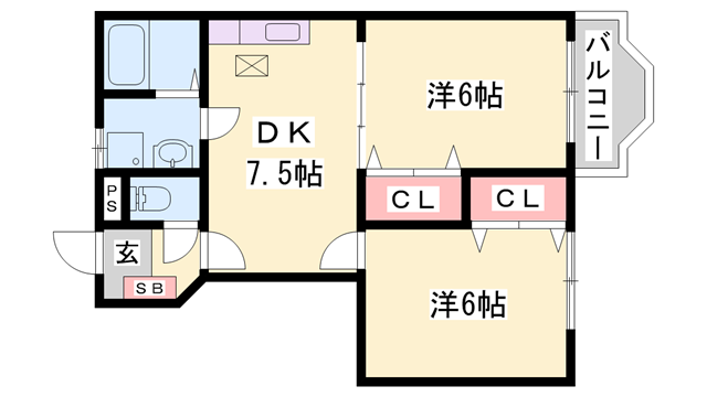 パルテールⅡ(2DK/1階)の間取り写真