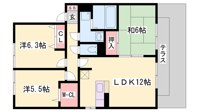 メリーファンテン A棟(3LDK/1階)の間取り写真
