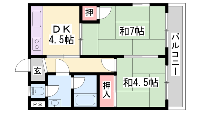 シャトー東洋(2DK/5階)の間取り写真