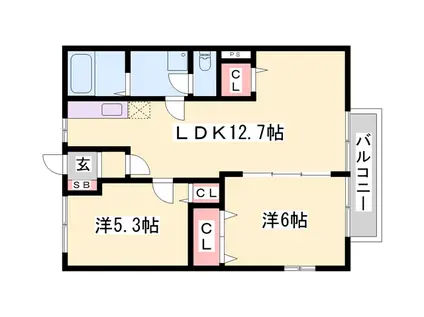 グリーンヒルズ大日(2LDK/2階)の間取り写真