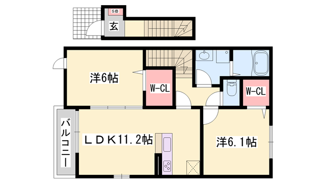 ラフレシールあぼしD(2LDK/2階)の間取り写真