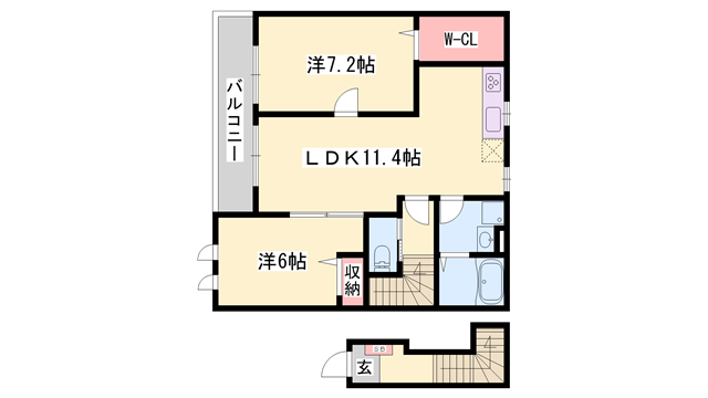 クレエ テリトワール(2LDK/2階)の間取り写真