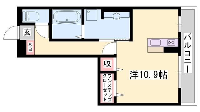 セジュール町坪(ワンルーム/2階)の間取り写真