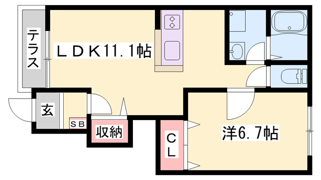レガーロ三木(1LDK/1階)の間取り写真