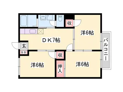 ハイツフォレスト(3DK/1階)の間取り写真