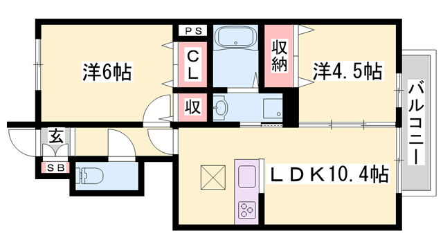 ESTASIA B棟(2LDK/1階)の間取り写真