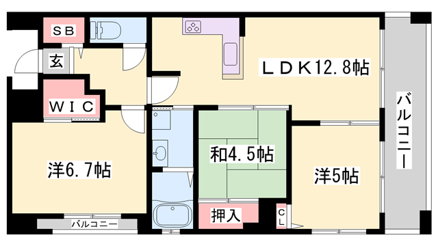 プレステージ姫路サザンコンフォート(3LDK/7階)の間取り写真