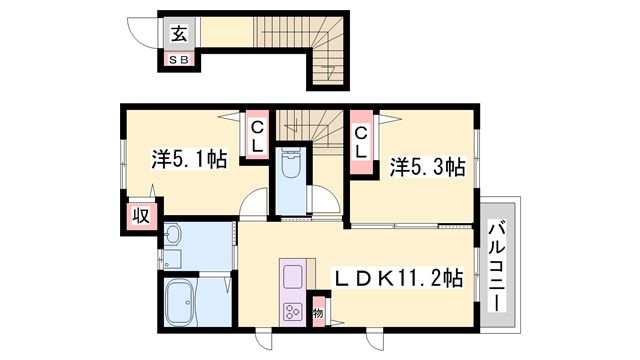シャーメゾンヒメコウライグリーン(2LDK/2階)の間取り写真
