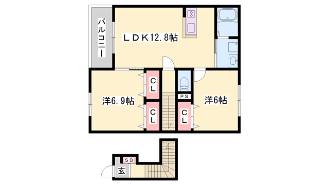 グランドソレイユⅠ番館(2LDK/2階)の間取り写真