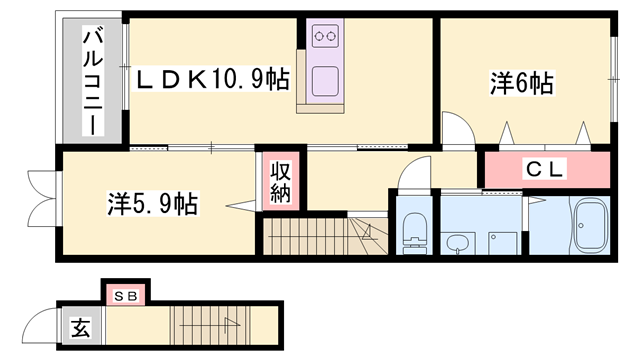 ラフィーネ和なごみ(2LDK/2階)の間取り写真