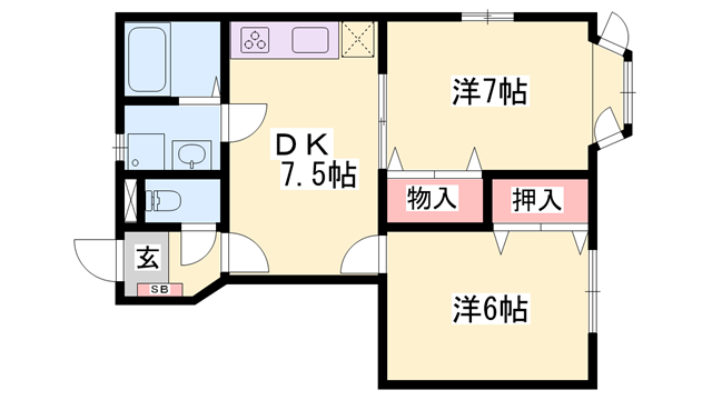 アメニティー北平野 A棟(2DK/1階)の間取り写真