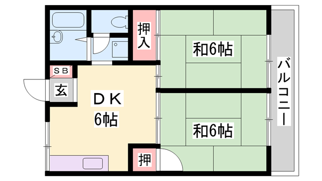 鍬田ハイツⅢ(2DK/2階)の間取り写真