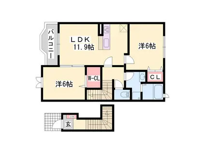 アセント・ヴィラ Ⅰ(2LDK/2階)の間取り写真