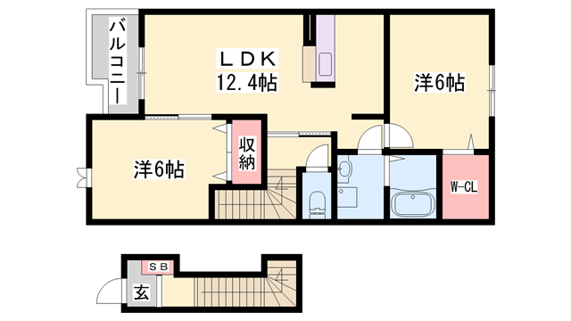グラン・レーヴ(2LDK/2階)の間取り写真
