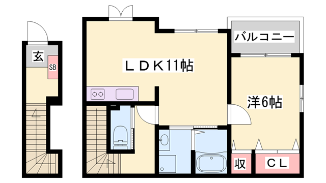 サウスエレガンス(1LDK/2階)の間取り写真