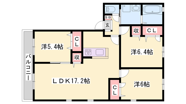 サンテヴィル(3LDK/2階)の間取り写真