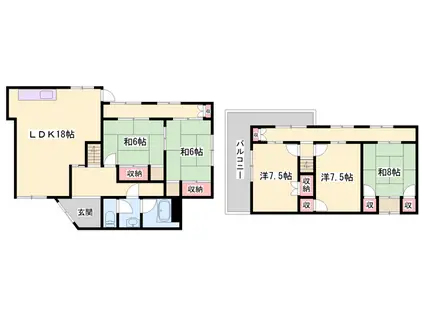 姫新線 播磨高岡駅 徒歩34分 2階建 築52年(5LDK)の間取り写真