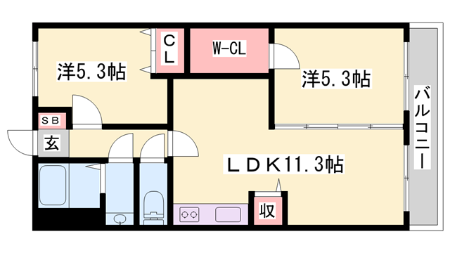 プロシード御立(2LDK/2階)の間取り写真