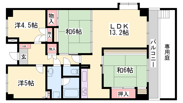 ロワイヤル北八代(4LDK/1階)の間取り写真