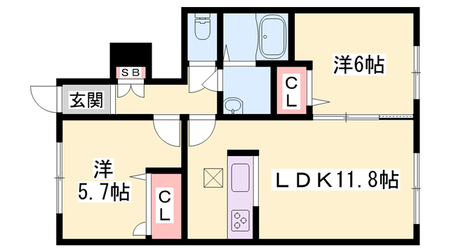 シャーメゾンいろは(2LDK/1階)の間取り写真