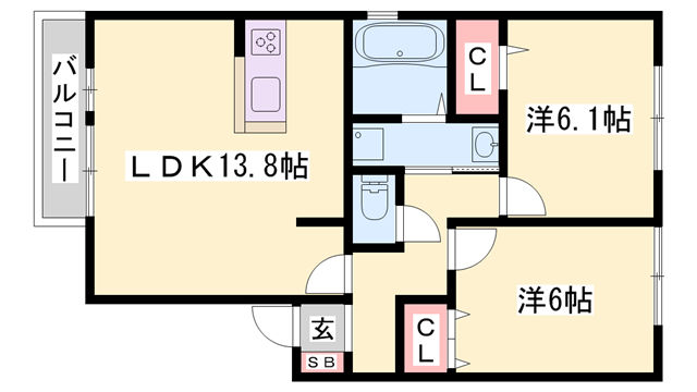 プレタメゾン大前Ⅲ(2LDK/2階)の間取り写真