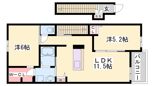 トロワ エスポワール(2LDK/2階)の間取り写真