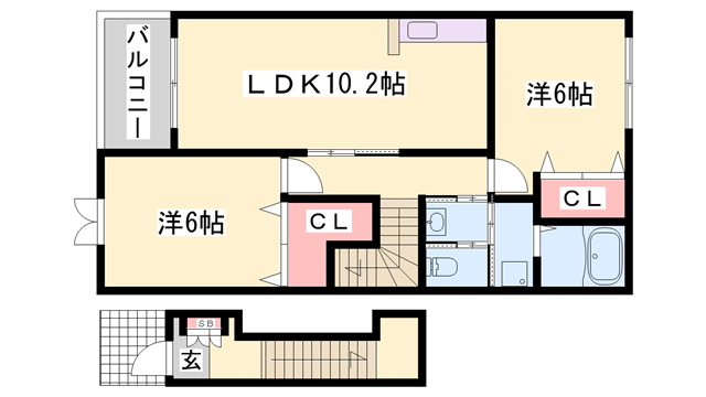 アウローラF(2LDK/2階)の間取り写真