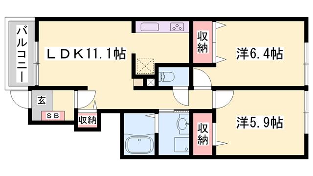 パイン グローブ(2LDK/1階)の間取り写真