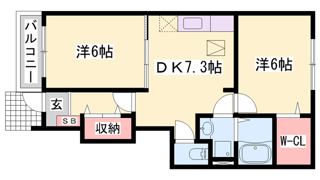 フェリア糸井F棟(2DK/1階)の間取り写真