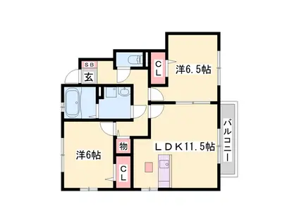ハイムエルピスⅢ(2LDK/1階)の間取り写真