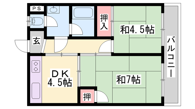 シャトー東洋(2DK/6階)の間取り写真