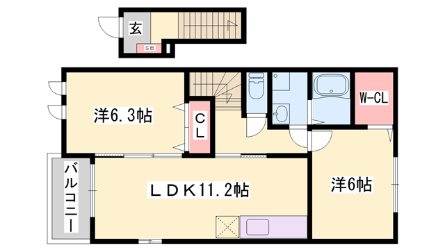 モスフロックス(2LDK/2階)の間取り写真