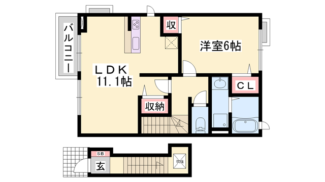 アバンツァート東浜Ⅱ(1LDK/2階)の間取り写真