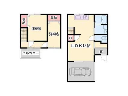 姫新線 播磨高岡駅 徒歩19分 2階建 築53年(2LDK)の間取り写真