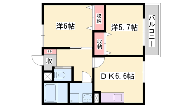 サンセール3(2DK/2階)の間取り写真