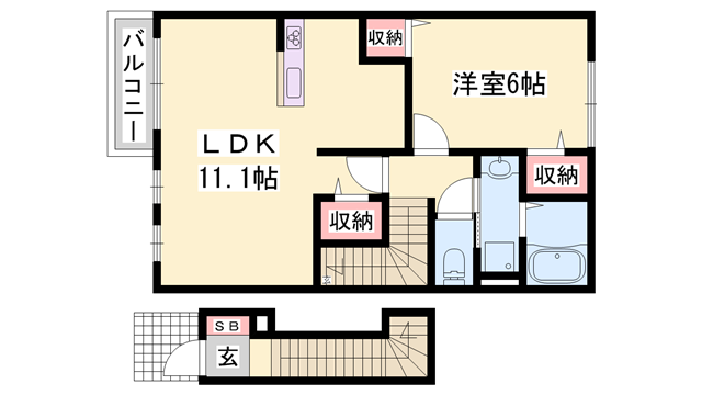 プロムナード大野(1LDK/2階)の間取り写真