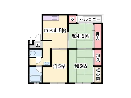 恵美酒ガーデンコート(3DK/5階)の間取り写真