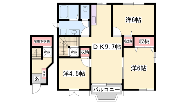 シャン・ド-ル生駒B(3LDK/2階)の間取り写真