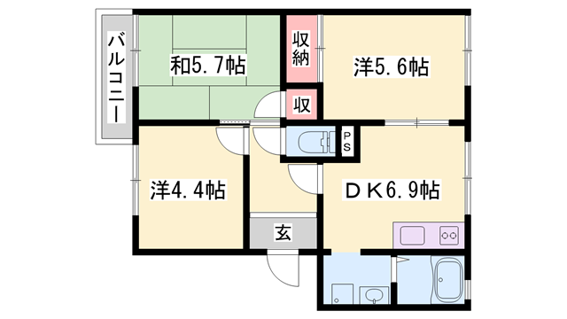 ガーデンハイツ緑ケ丘EFGH(3DK/2階)の間取り写真