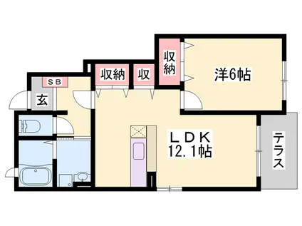 シンヴィオシスD(1LDK/1階)の間取り写真