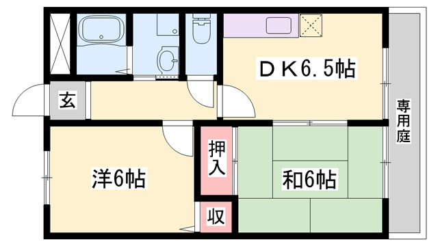 リバーサイド香呂(2DK/1階)の間取り写真